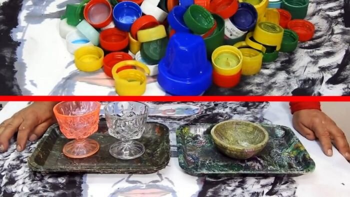 Сделать своими руками пластиковую посуду из крышек от ПЭТ бутылок